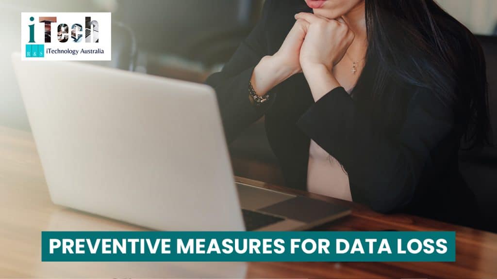 High-tech woman analyzing data on laptop for cyber security and data loss prevention solutions.